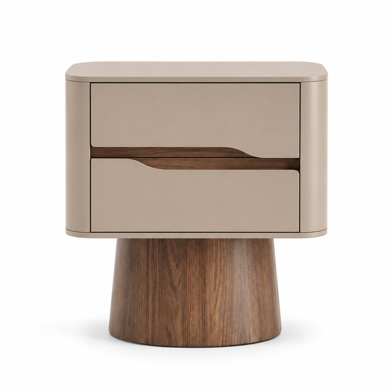 The Verano Side Table — Modern Pedestal Nightstand with Dual Drawer Storage