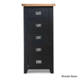 Katiuscia Solid Wood Modern 5 Drawer Tallboy Chest Blue