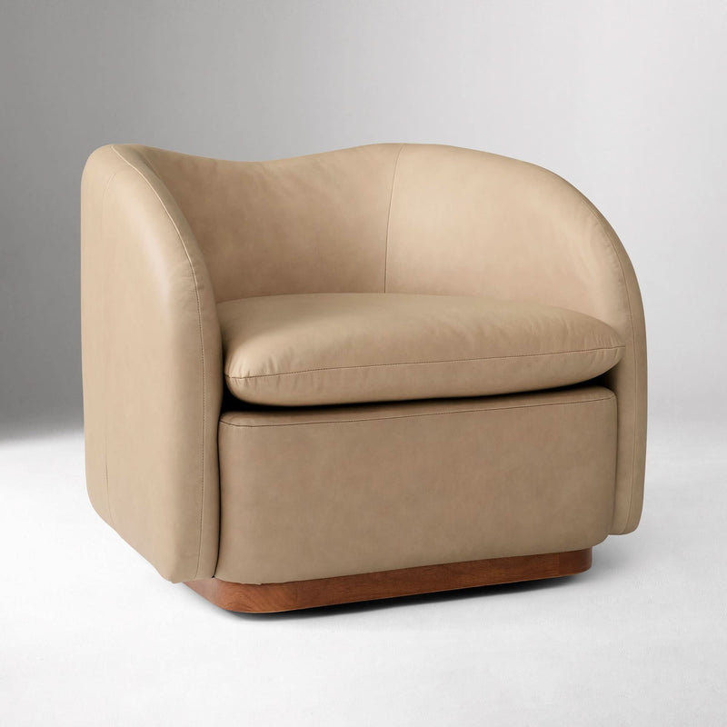 Kazuin Swivel Leather Chair - Wooden Empiro