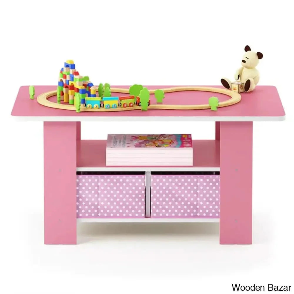 Kentony Coffee And Center Table With Bin Drawer Pink Top/Light Base