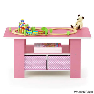 Kentony Coffee And Center Table With Bin Drawer Pink Top/Light Base