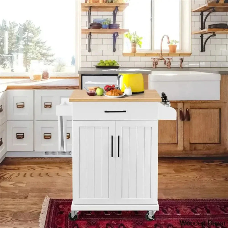 Kissinger Solid Wood Top Kitchen Island Kitchen trolley cart cabinet kitchen island with storage