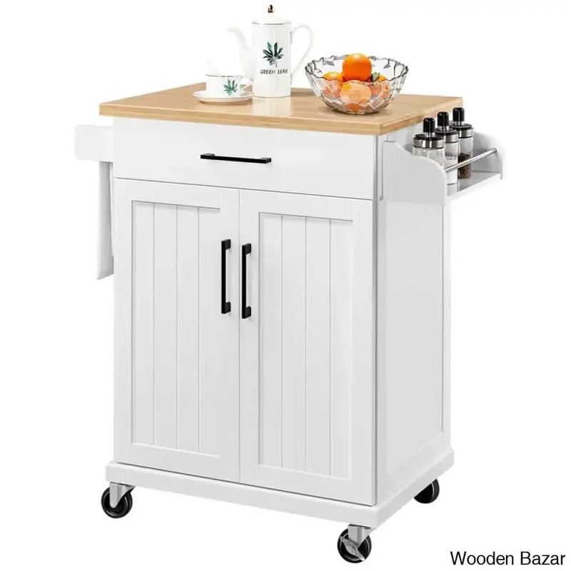 Kissinger Solid Wood Top Kitchen Island Kitchen trolley cart cabinet kitchen island with storage