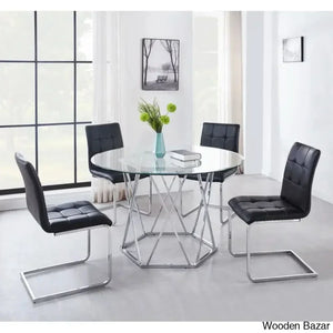 Licken Luxury 4 Seater Glass Top Dining Set - Wooden Empiro Black