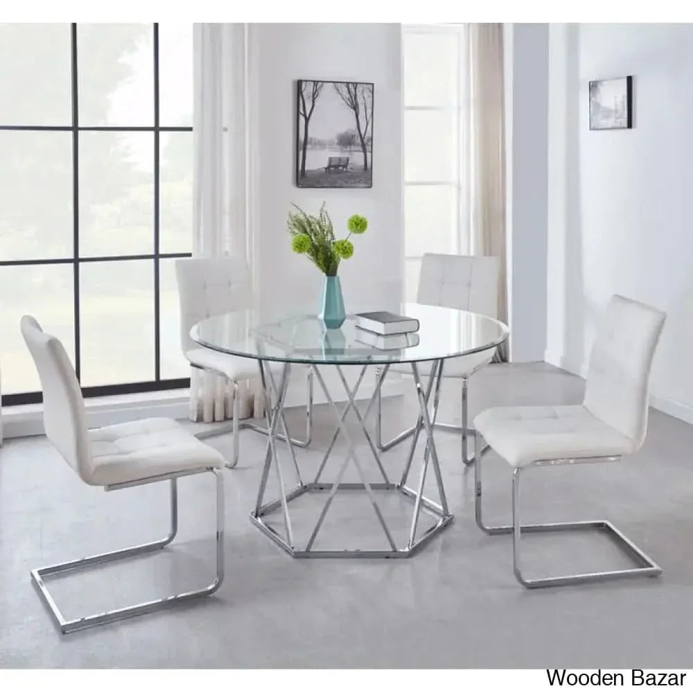 Licken Luxury 4 Seater Glass Top Dining Set - Wooden Empiro White