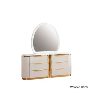 Linne Luxury 3 Piece Bedroom Set With Dressing Table Side - Wooden Empiro Table