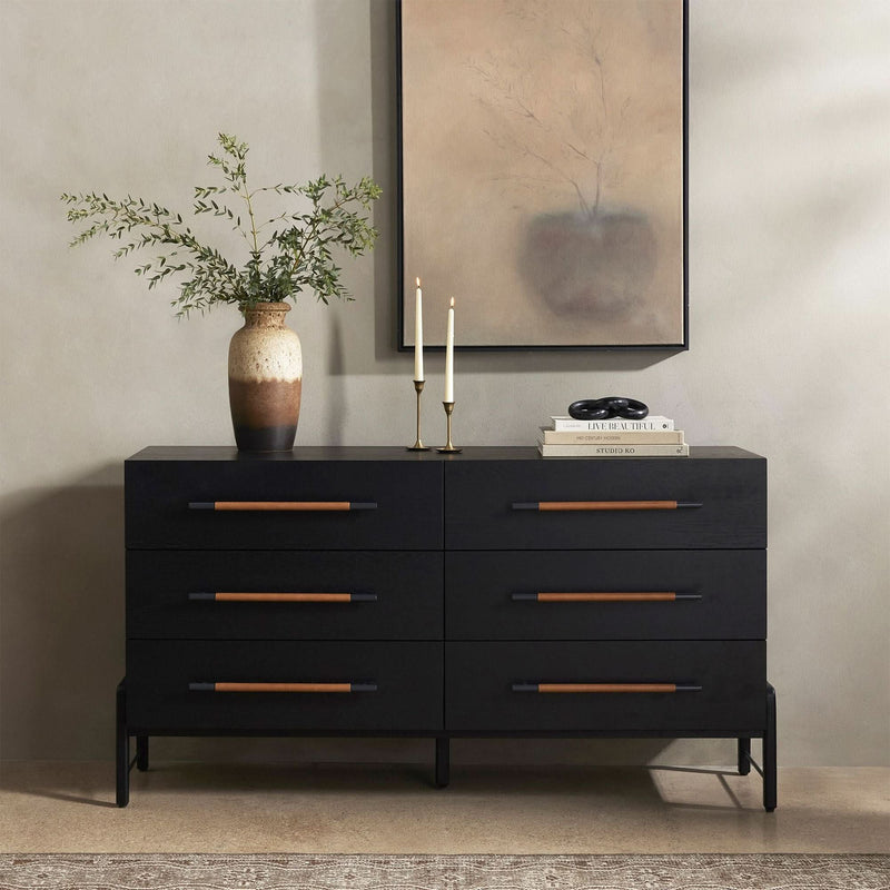Blackered Modern Black Wooden Dresser with Elegant Handles - Wooden Empiro