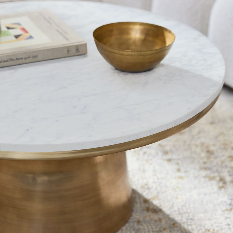 Wellex Marble Topped Pedestal Coffee Table - Wooden Empiro