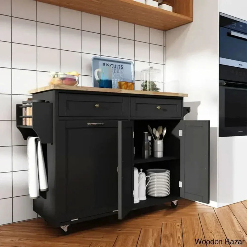 Melanye Solid Wood Top Kitchen Cart Kitchen trolley cart cabinet kitchen island with storage