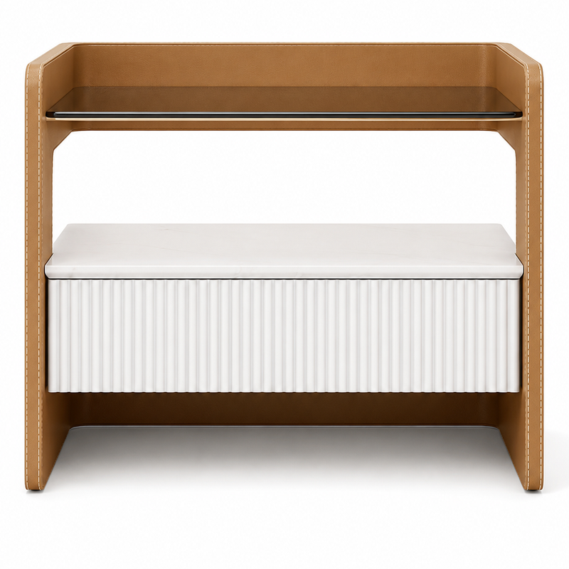 The Vetria Bedside Table — Modern Nightstand with Drawer Storage & Open Display Shel