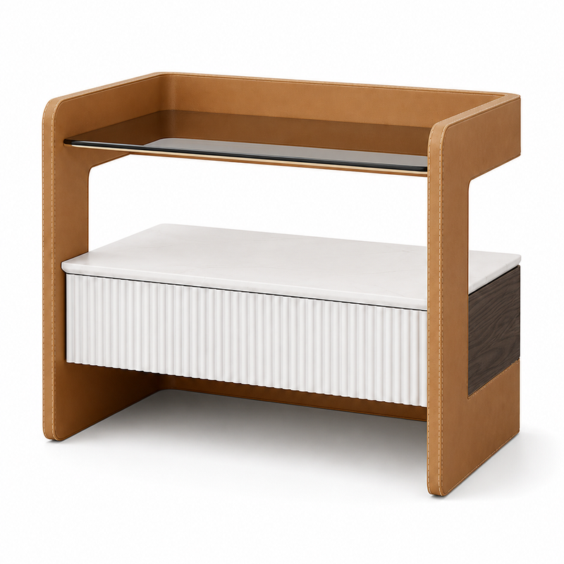 The Vetria Bedside Table — Modern Nightstand with Drawer Storage & Open Display Shel