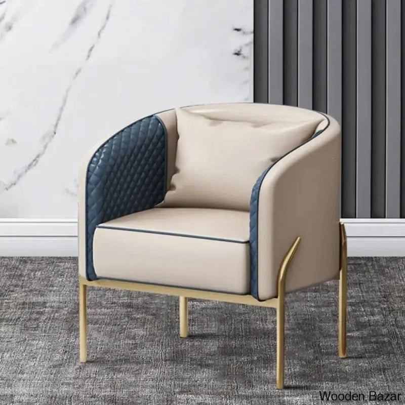 Modern Accent Chair Tufted Upholstered PU Leather Accent Chair in Gold - Wooden Empiro