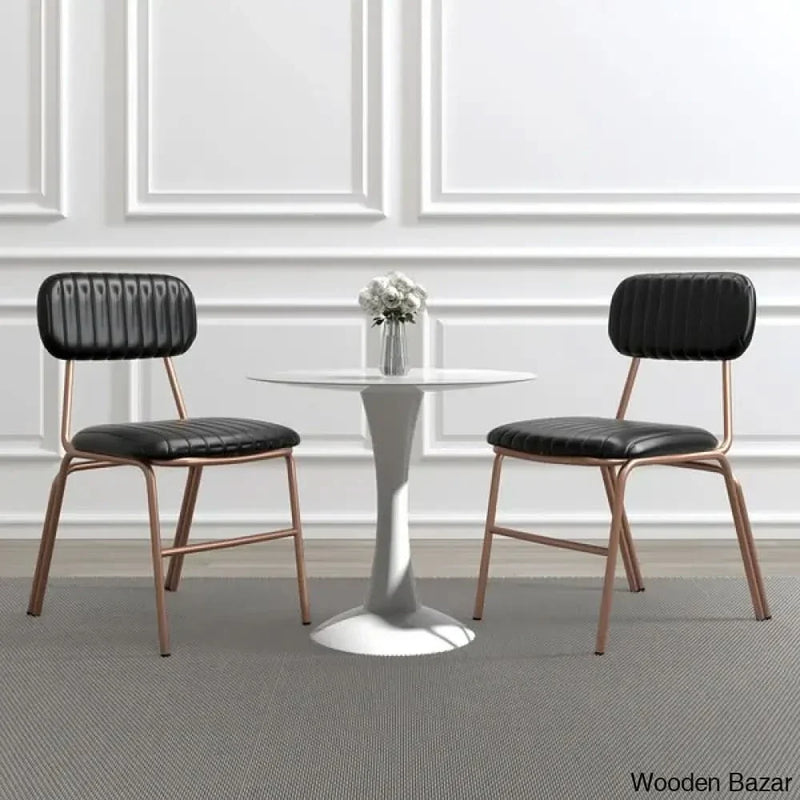 Modern Black Dining Chair (Set of 2) with Faux Leather Upholstered & Metal Frame - Wooden Empiro