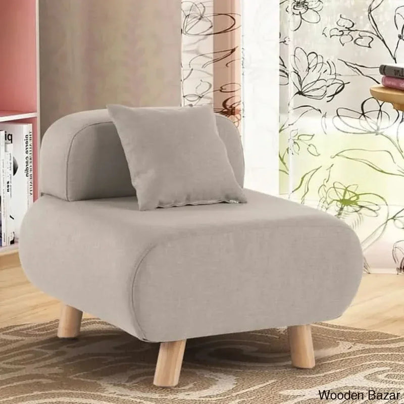 Modern Gray Accent Chair with Cotton & Linen Upholstered and Pillow Included - Wooden Empiro