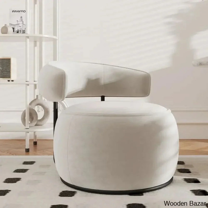 Modern Off-White Swivel Armchair Barrel Accent Chair Velvet Upholstered - Wooden Empiro