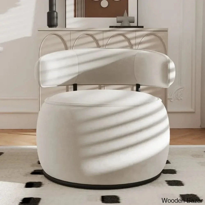 Modern Off-White Swivel Armchair Barrel Accent Chair Velvet Upholstered - Wooden Empiro