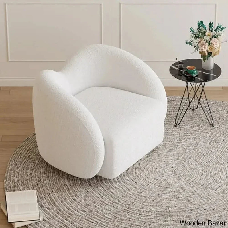 Modern White Swivel Accent Chair Cloud Boucle Lounge Chair - Wooden Empiro