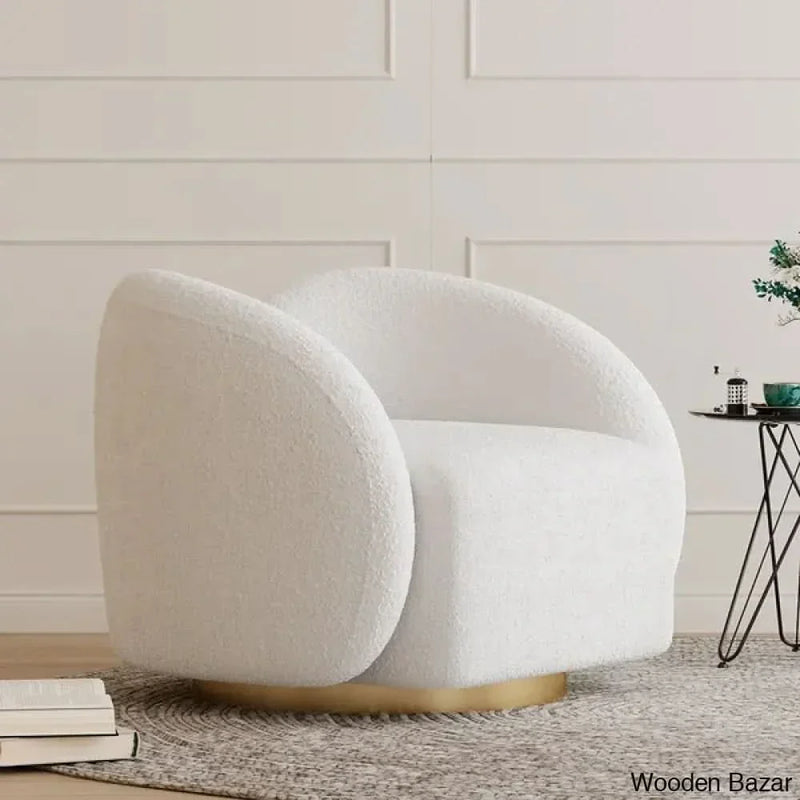 Modern White Swivel Accent Chair Cloud Boucle Lounge Chair - Wooden Empiro