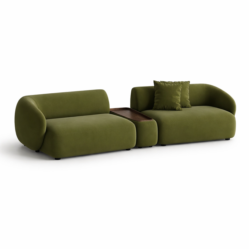 Greenia Modern 4 Seater - Curved Shaped Velvet Upholstered Sofa With Table