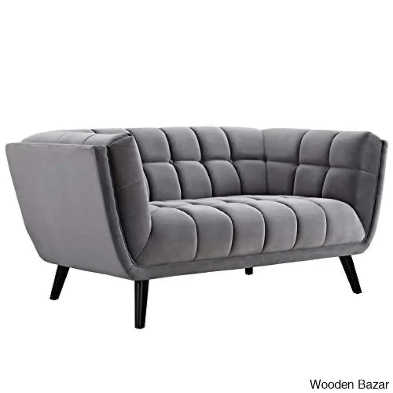 Modway Bestow Upholstered Velvet Button-Tufted Loveseat in Gray