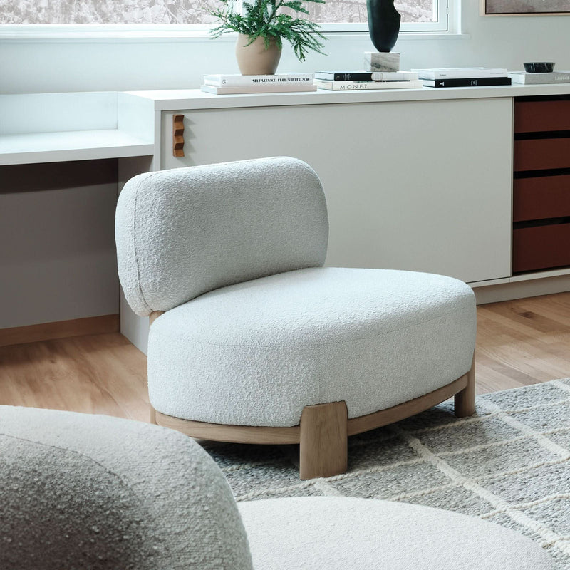 Tiko Modern Lounge Chair in Bouclé with Natural Wood Base - Wooden Empiro