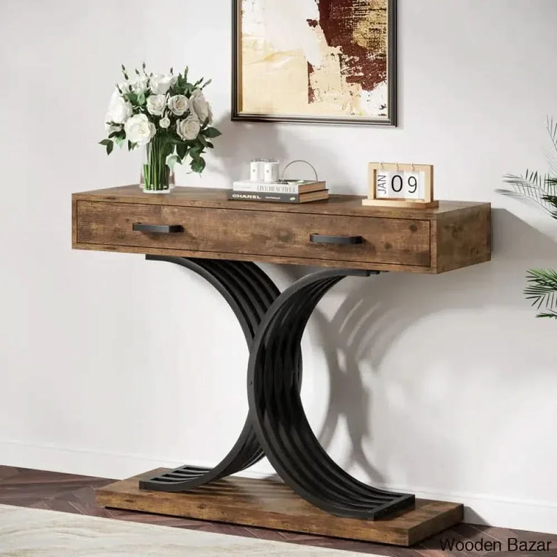 Myniah Console Table in steel and wood