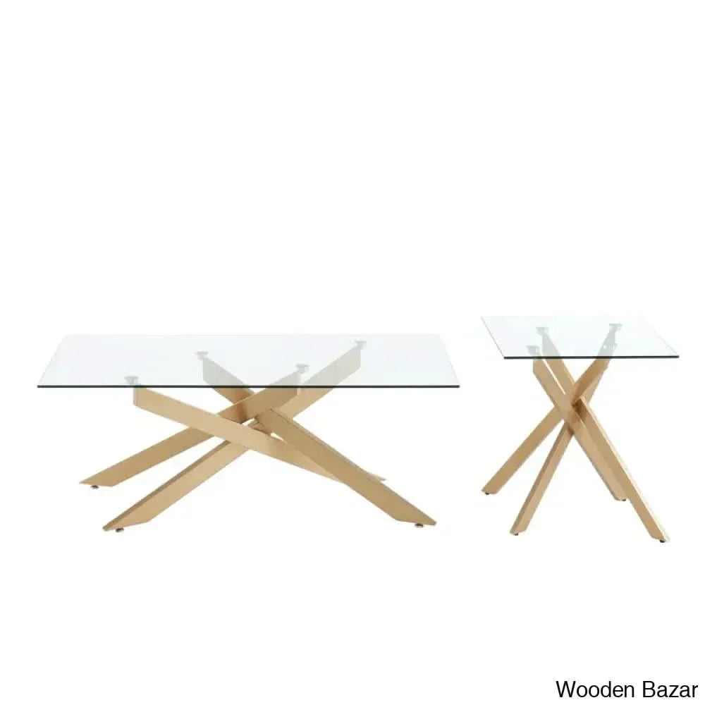 Naisaiahy Glass Top Coffee And Center Table Gold