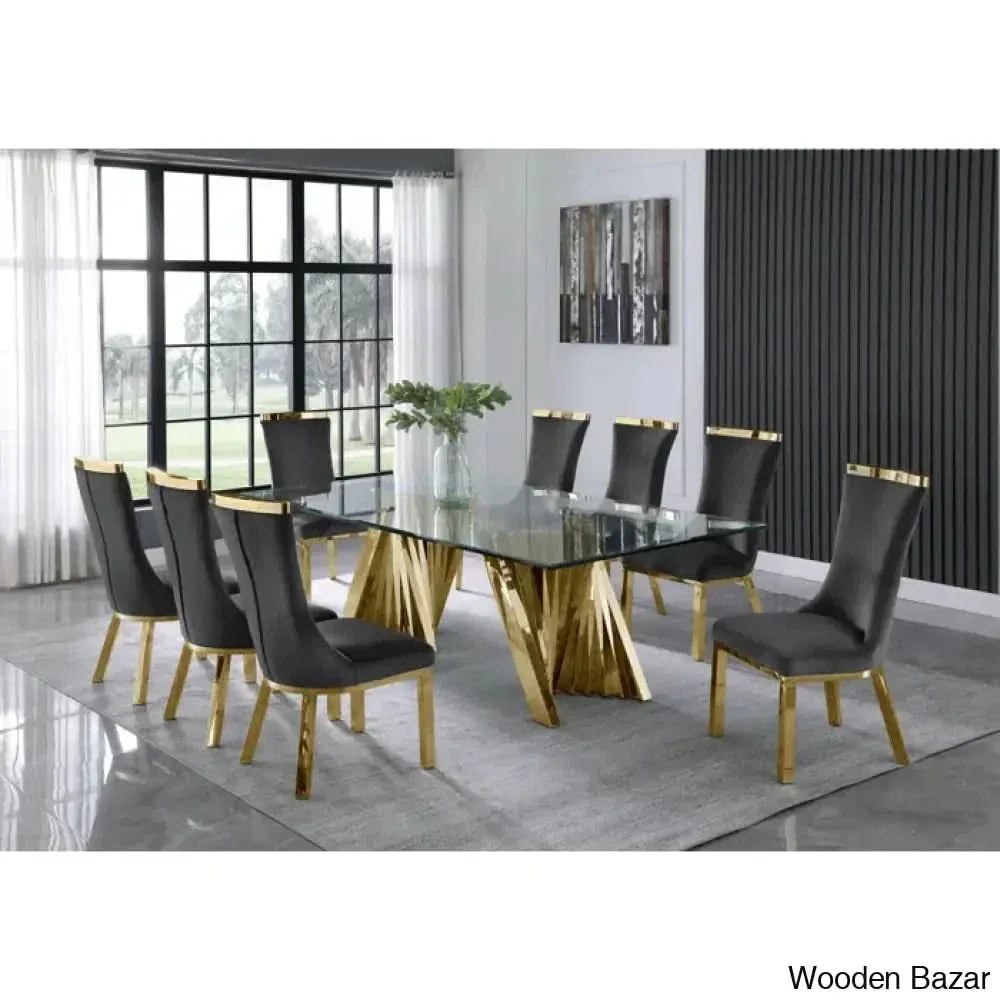 Nekki 8 Seater Double Pedestal Dining Set - Wooden Empiro Dark Gray