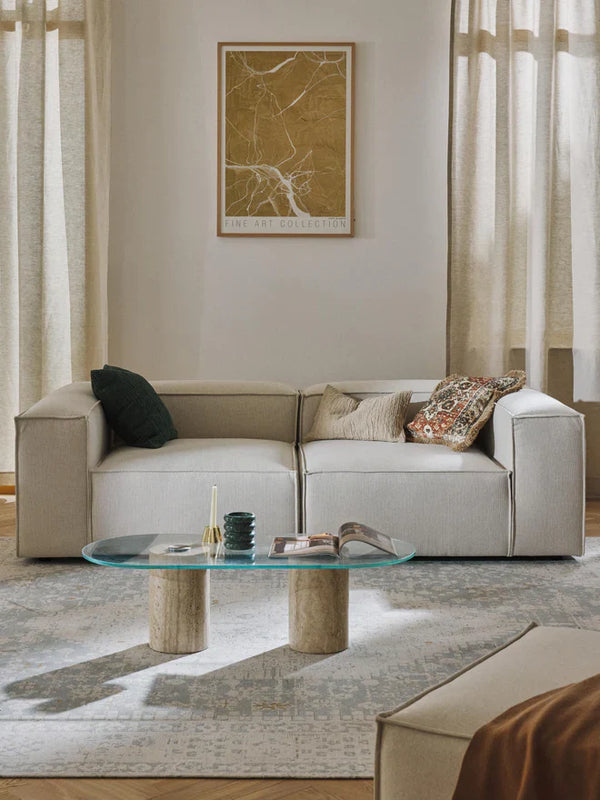 The Evara Sofa — Modern Three-Seater, Off-White Bouclé Upholstery
