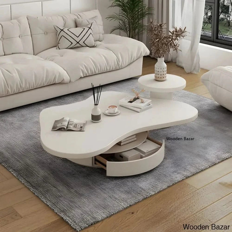 Pedestal Coffee Cocktail Table with Storage Drawers White Wooden - Wooden Empiro
