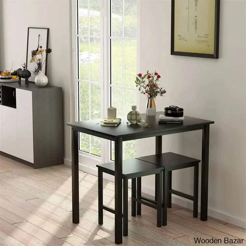 Porren New 2 Seater Dining Table Set - Wooden Empiro Black/Black/Black