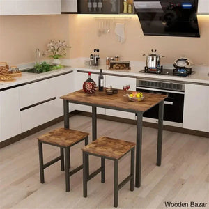 Porren New 2 Seater Dining Table Set - Wooden Empiro Brown/Black/Brown/Black