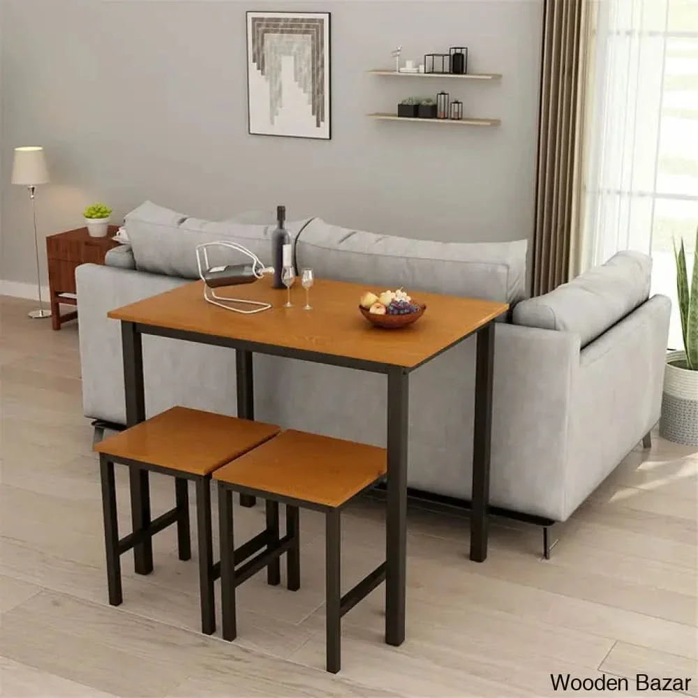 Porren New 2 Seater Dining Table Set - Wooden Empiro Dark Brown/Black/Dark Brown/Black