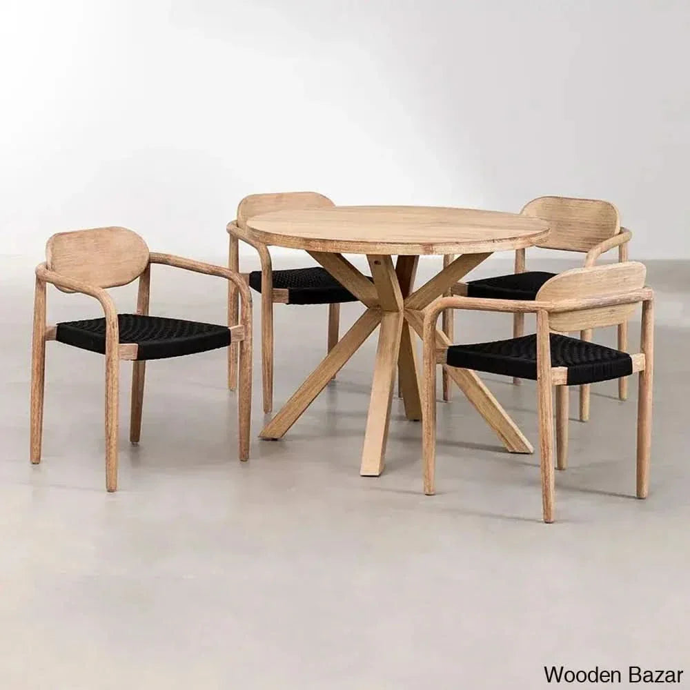 Potter Latest Round Dining Table Set With Armrests - Wooden Empiro Black