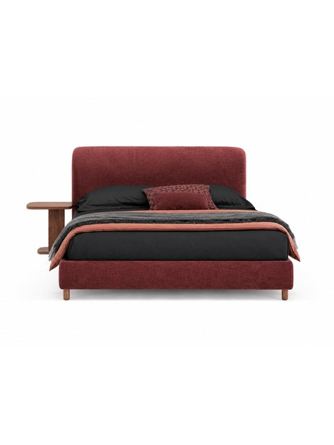 The Veloura Bed — Luxury Curved Upholstered Bed with Integrated Wooden Shelving