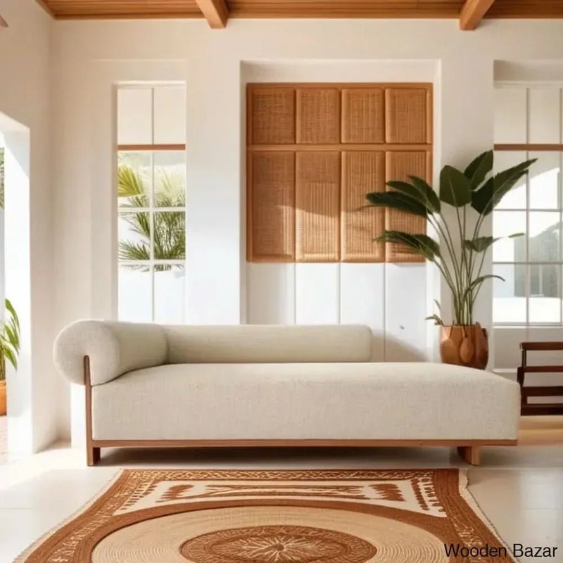 Reece Stylish Solid Teak Wood Sofa with Upholstery - Wooden Bazar