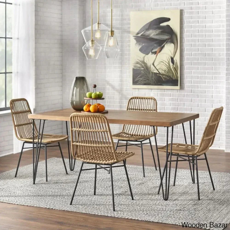 Reeve Rattan Cane 4 Seater Dining Table Set - Wooden Empiro