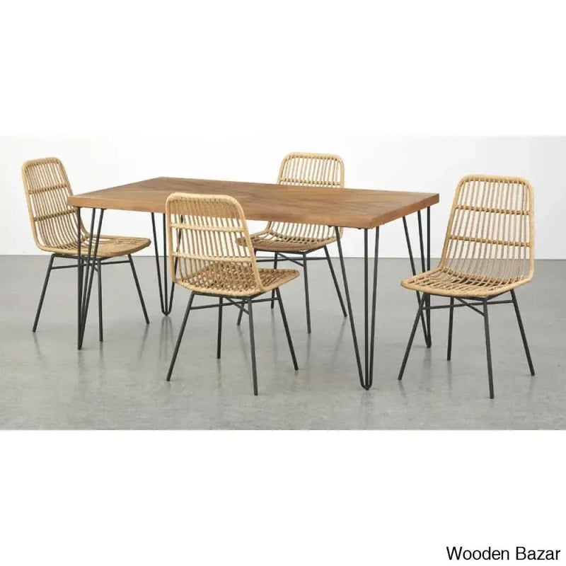Reeve Rattan Cane 4 Seater Dining Table Set - Wooden Empiro