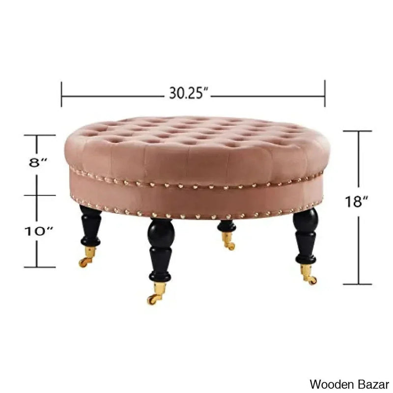 Round Upholstered Tufted Button Velvet Ottoman Coffee Table