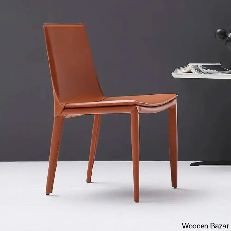 Saddle Leather Upholstered High Back Dining Chair (Set of 2) - Wooden Empiro