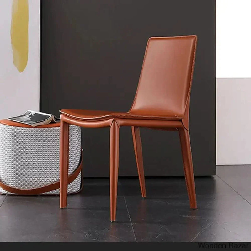 Saddle Leather Upholstered High Back Dining Chair (Set of 2) - Wooden Empiro