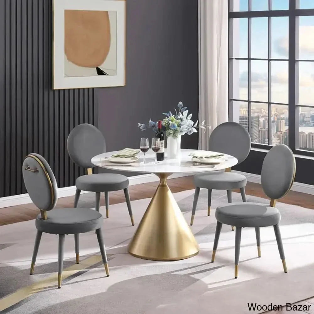 Santor Stylish 4 Seater Pedestal Dining Set - Wooden Empiro Gray