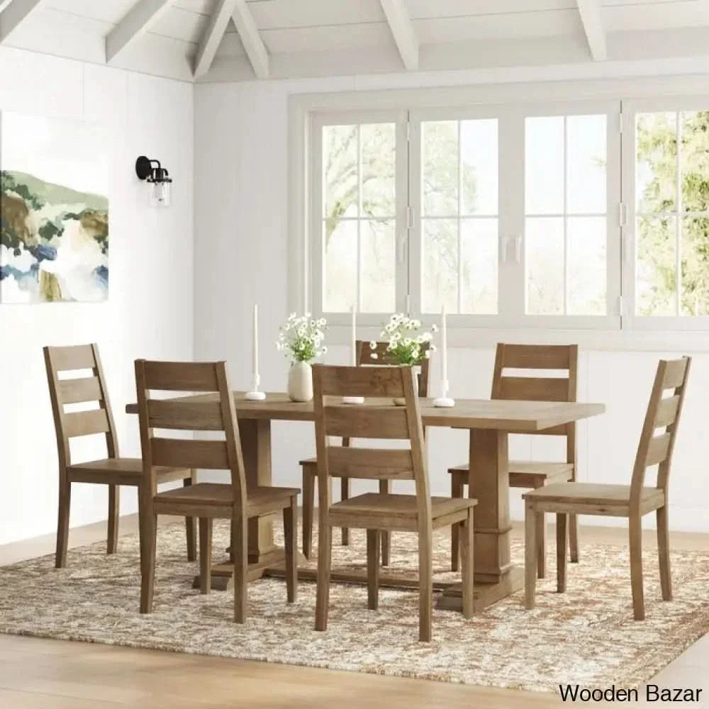 Shillong New Trestle Dining Set For Modern Living - Wooden Empiro 6 Seater