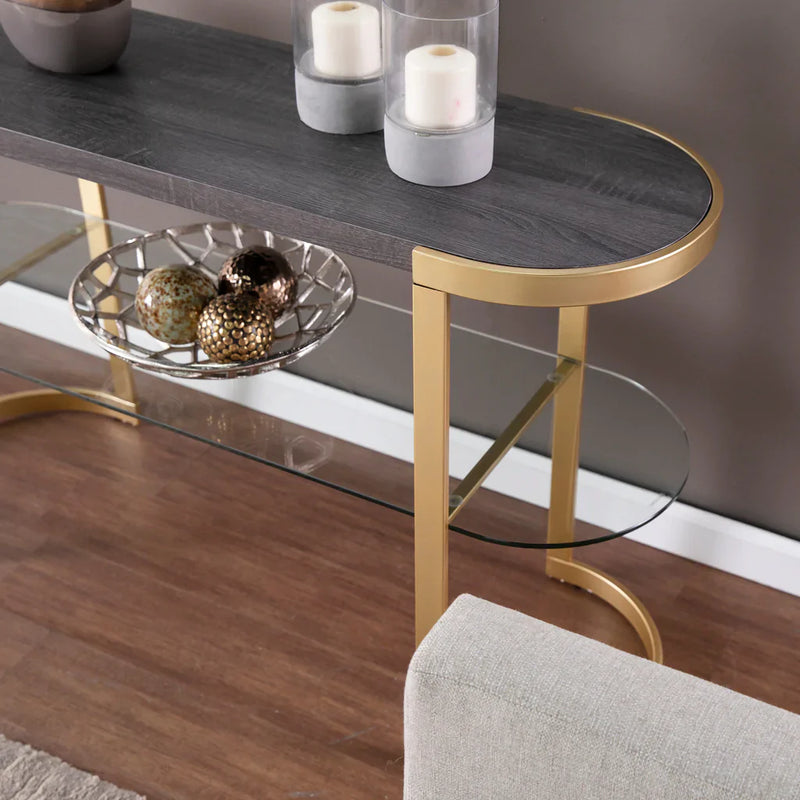 Rare Modern Golden Console Table With Glass Shelf