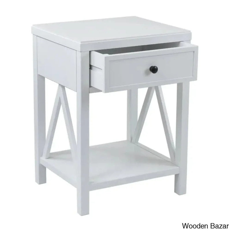 Sison Wooden Side End table, Nightstand with 1 Drawer