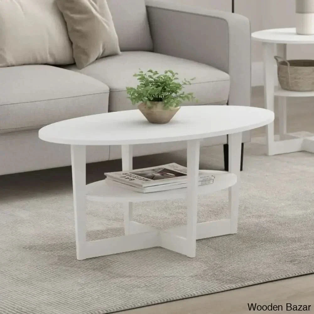 Sledn Oval Coffee And Center Table With Storage White