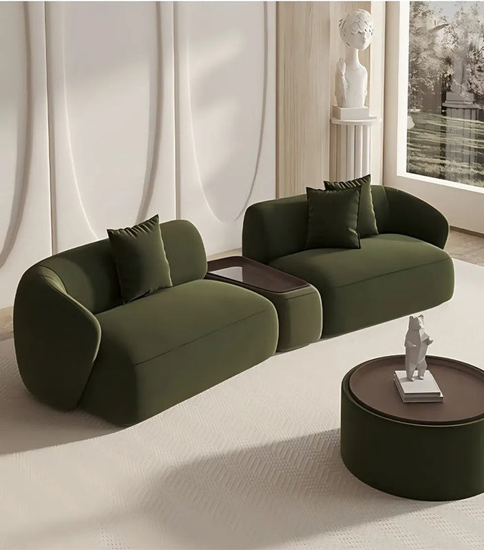 Greenia Modern 4 Seater - Curved Shaped Velvet Upholstered Sofa With Table