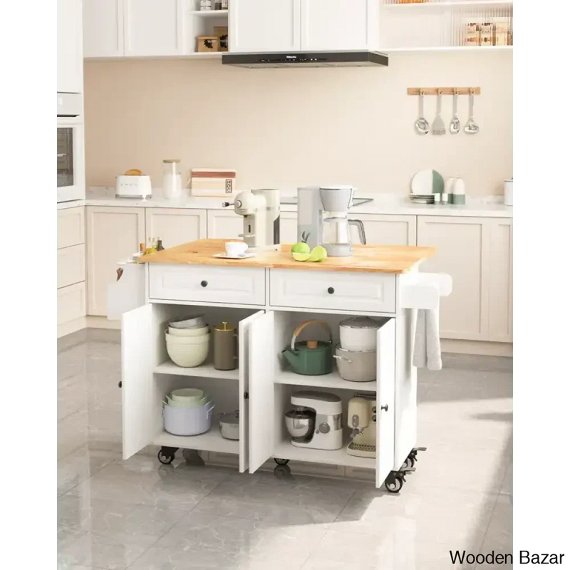 Solid Wood Kitchen Island Kitchen trolley cart cabinet kitchen island with storage