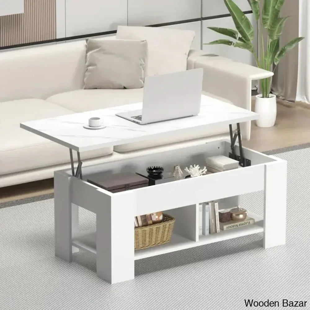 Sparta Black Lift Top Extendable Coffee And Center Table With Storage White Marble