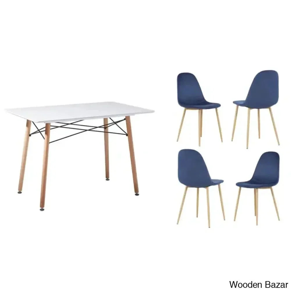 Stanton Modern 4 Seater Dining Table Set - Wooden Empiro Blue